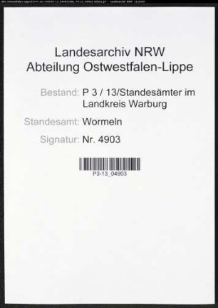 Sterberegister Standesamt Wormeln