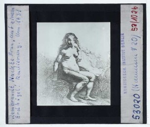 Rembrandt, Nackte Frau auf einem Erdhügel (Radierung, B198)