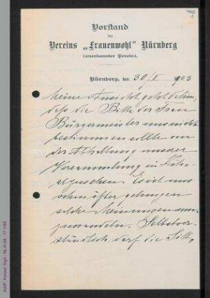 Brief von Helene von Forster [ an den Vorstand des ADF]
