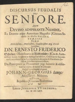 Discursus Feudalis De Seniore