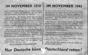 Illustriertes Abwurf-Flugblatt der Alliierten mit einer Gegenüberstellung der Situation von 1918 und 1943