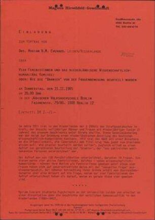 Vier Feministinnen und das niederländische wissenschafltich-humanitäre Komitee