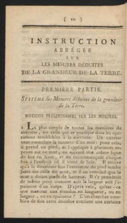 Première Partie. Système des Mesures déduites de la grandeur de la Terre