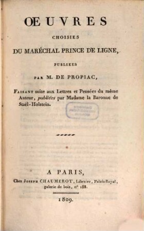 Oeuvres Choisies Du Maréchal Prince De Ligne