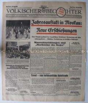 Tageszeitung "Völkischer Beobachter" u.a. über stalinistische Schauprozesse und Hinrichtungen in der UdSSR und den Spanischen Bürgerkrieg