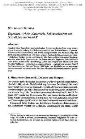 Eigentum, Arbeit, Naturrecht. Schlüsselwörter der Soziallehre im Wandel