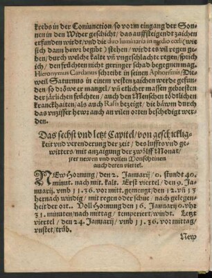 Das sechst und letzt Capitel/ von geschickligkeit und verenderung der zeit/ des luffts und gewitters ...
