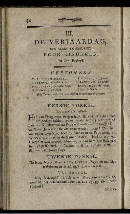 III. De Verjaardag, Een KleinToneelspel Voor Kinderen.