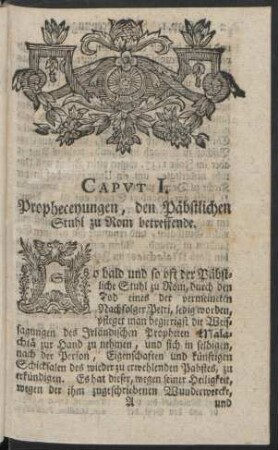 Caput I. Propheceyungen, den Päbstlichen Stuhl zu Rom betreffende