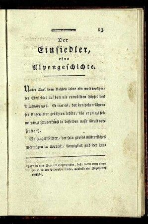 Der Einsiedler eine Alpengeschichte.