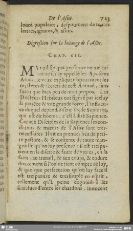 Digression sur la louange de l´ Asne. Chap. CII.