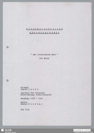 Der literarische Satz : ein Essay