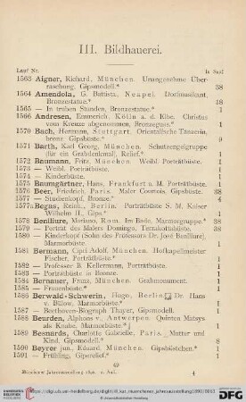 III. Bildhauerei (Nr. 1563 - 1745)