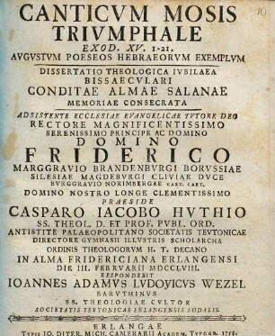 Canticvm Mosis Trivmphale : Exod. XV. 1-21. Augustum Poeseos Hebraeorum Exemplum