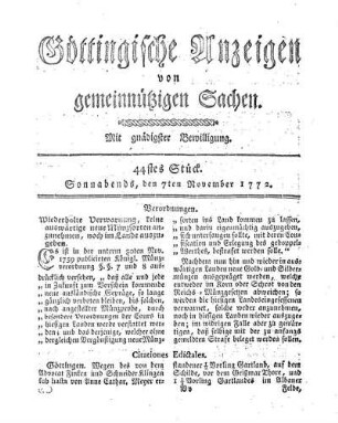 44stes Stück. Sonnabends, den 7ten November 1772.