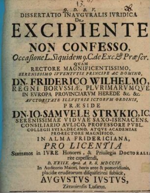 Diss. inaug. iur. de excipiente non confesso