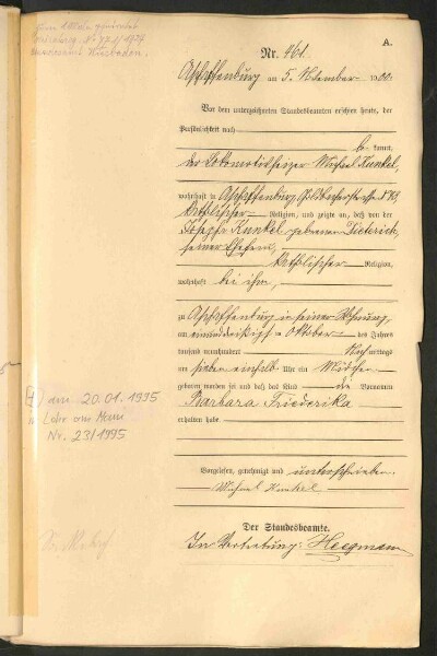 Standesamtsbuch der Stadt Aschaffenburg: Geburten 365/1900 - 184/1901