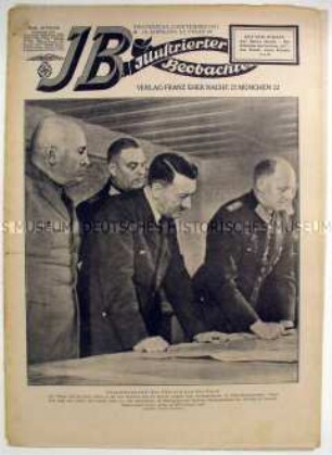 Wochenzeitschrift der NSDAP "Illustrierter Beobachter" u.a. zum Treffen von Hitler und Mussolini im deutschen Hauptquartier "Wolfsschanze"
