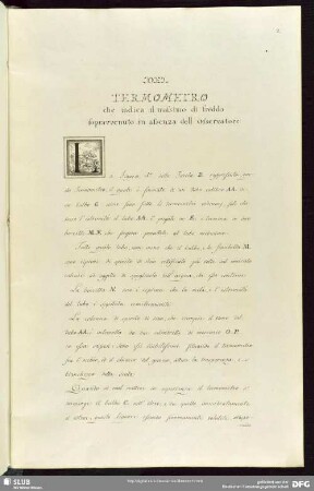 Del Termometro che indica il massimo di freddo sopravvenuto in assenza dell Osservatore