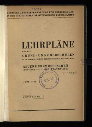 1946: Neuere Fremdsprachen : (Russisch, Englisch, Französisch)