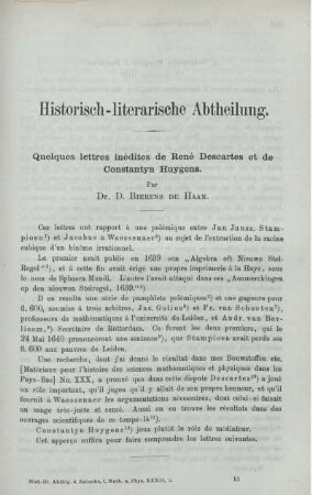 Quelques lettres inédites de René Descartes et de Constantyn Huygens.