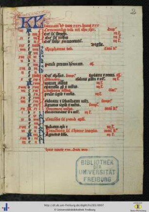 [2r - 7v] Liturgischer Kalender.