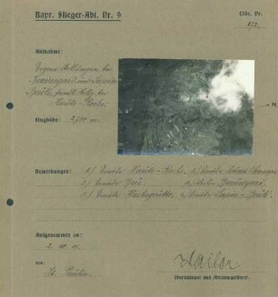 Foto eigener Stellungen bei Beauregard und Sapin-Brûlé und feindlicher Stellungen bei Haute-Roche (Luftbild)