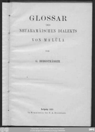 Glossar des neuaramäischen Dialekts von Maʿlūla