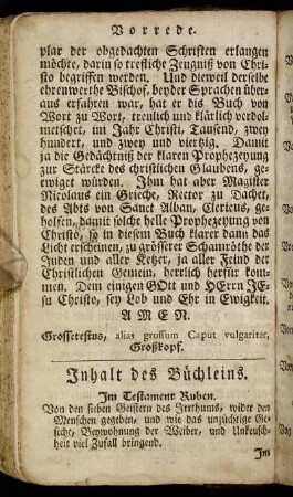 Inhalt des Büchleins.