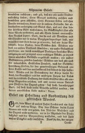 Gebet um Erhaltung und Ausbreitung des göttlichen Wortes.