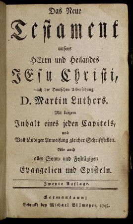 Das Neue Testament unsers Herrn und Heilandes Jesu Christi