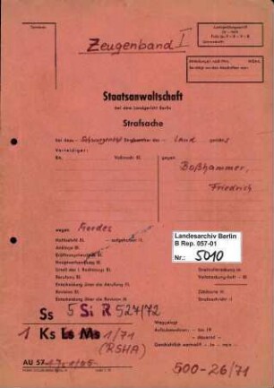 Strafverfahren gegen Friedrich Boßhammer (*20.12.1906, +17.12.1972) u.a. wegen der Beihilfe zum Mord im Rahmen der "Endlösung der Judenfrage", insbesondere aufgrund der Deportation und Ermordung von mindestens 3336 Juden aus Italien, die er als Leiter des Judenreferats IV B 4 des BdS (Befehlshaber der Sicherheitspolizei und des SD) in Verona ab 1944 als Mittäter durchführte