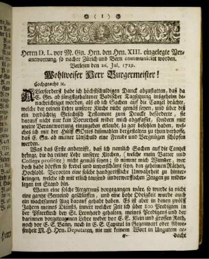 Herrn D.L. vor M. Sn. Hrn. den Hrn. XIII. eingelegte Verantwortung, ...