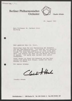 Brief an Gerhard Croll, 26.08.1993
