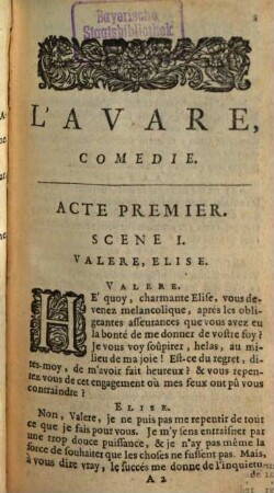 L' avare : Comedie