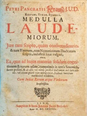 Petri Pancratii Krauß ... Medulla laudemiorum