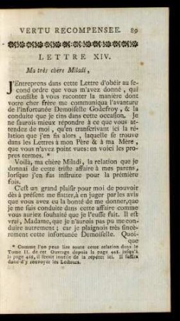 Lettre XIV. Ma très chère Miladi, ...