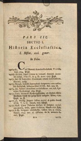 I. Histor. eccl. gener.