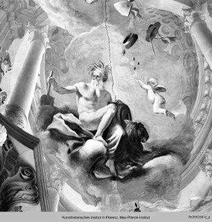 Galerie mit Architekturmalerei : Freskendekoration mit Architekturmalerei und allegorischen Figuren