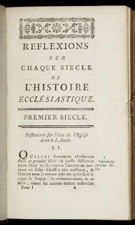 Premier Siècle. - Second Siècle.