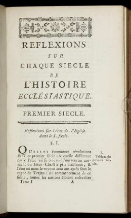 Premier Siècle. - Second Siècle.