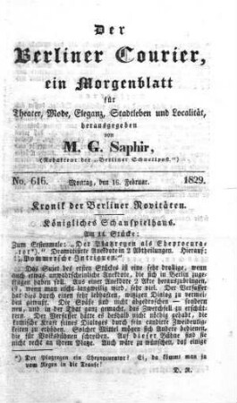 No. 616., Montag, den 16. Februar 1829