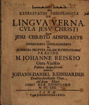 Lešānā de-mešiḥā sive exercitatio philologica de lingua vernacula Jesu Christi