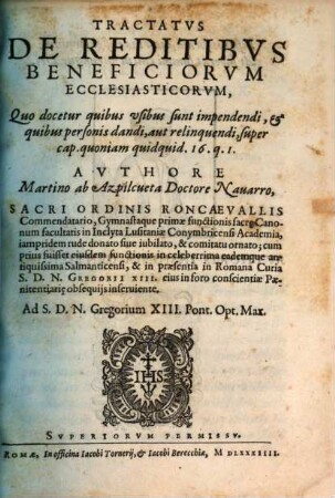 Tractatus de reditibus beneficior. ecclesiast ...