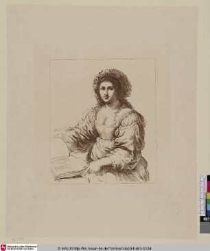[Femme debout, tenant entre ses mains un livre ouvert; Stehende Frau, hält in den Händen ein offenes Buch]