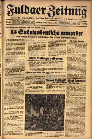 Ausgabe vom Mittwoch, den 14. September 1938.