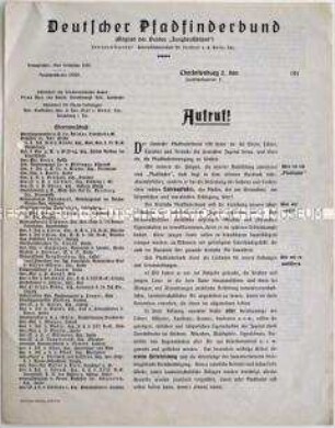 Rundschreiben des Deutschen Pfadfinderbundes mit einem Aufruf an die deutsche Jugend