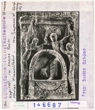 Autun: Kathedrale Saint-Lazare, Tympanon des Nordportals, Kapitell, Mariae Himmelfahrt, Musée Rolin