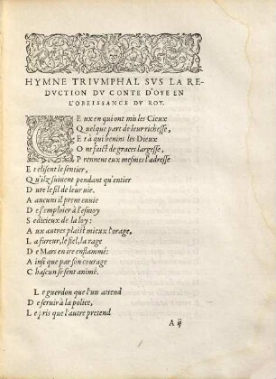 Hymne Trivmphal Svs La Redvction Dv Conte D'Oye En L'Obeissance Dv Roy à Monseigneur le Daulphin