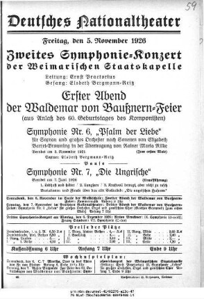 Zweites Symphonie-Konzert [...] Erster Abend der Waldemar von Baußnern-Feier